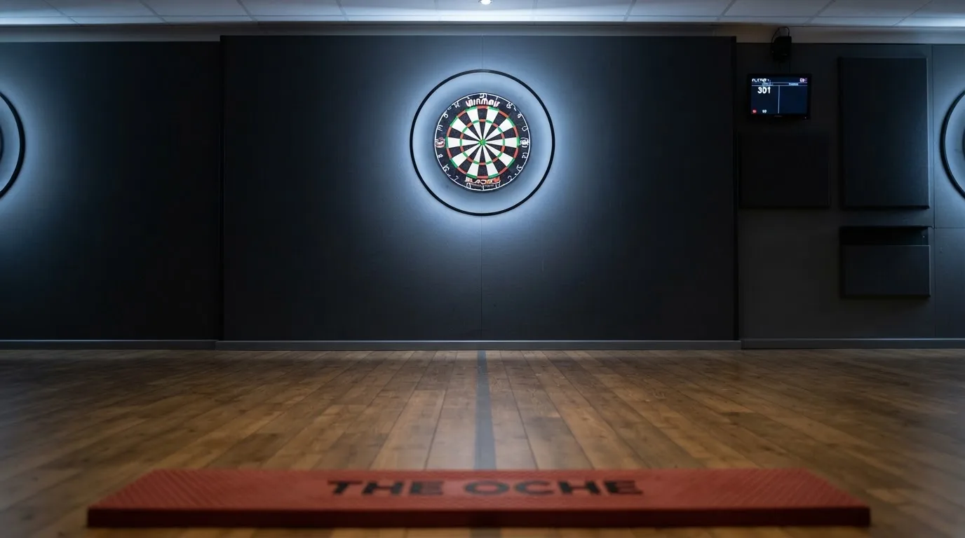 Een lege rechtszaal met houten banken in het ochtendlicht